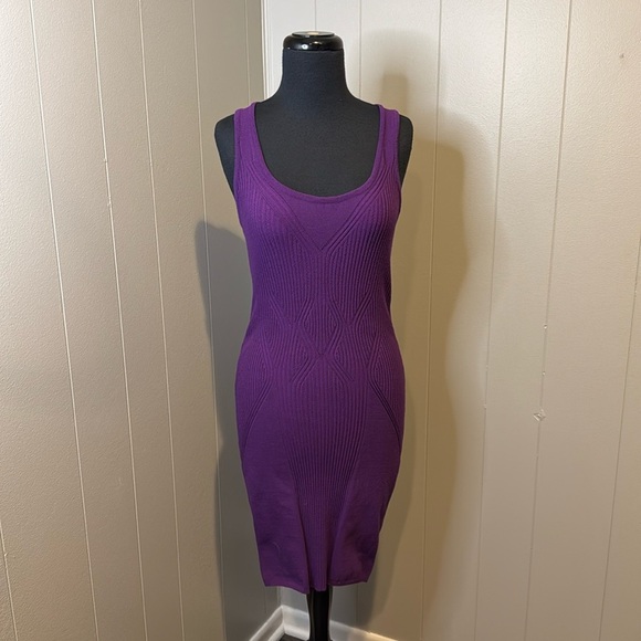 Bebe Women’s Large Bodycon Dress Y2K Deadstock Purple Tank Sheath Dress Knit - Picture 1 of 7